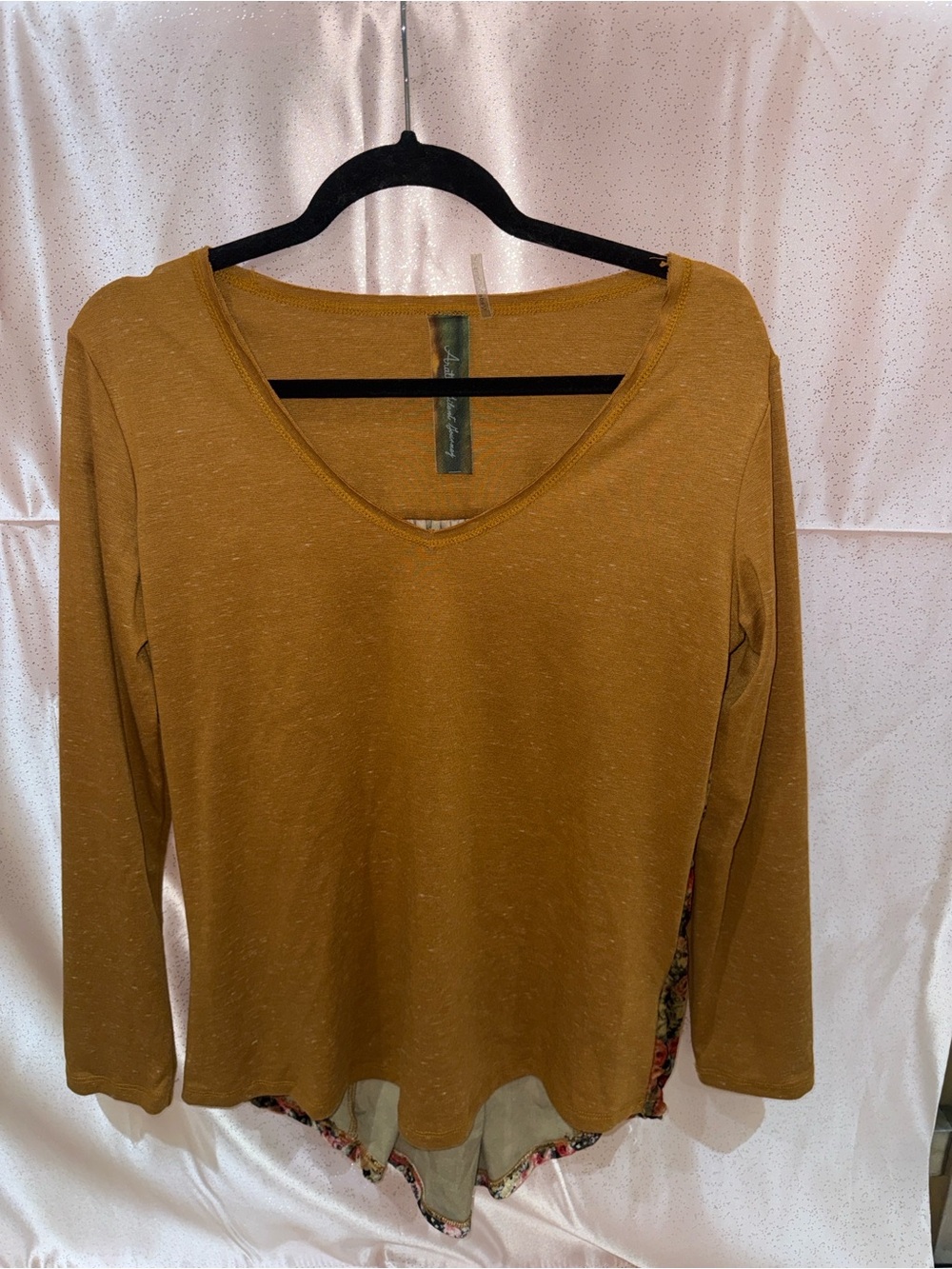 Aratta Mixed Media Boho Floral Back Long Sleeve Top